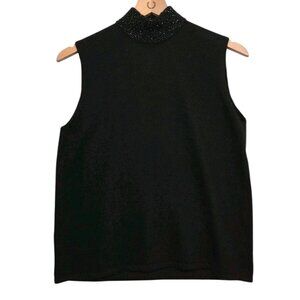 Bridgetown Collection Small Sleeveless Lambswool Angora Beaded Mockneck Sweater